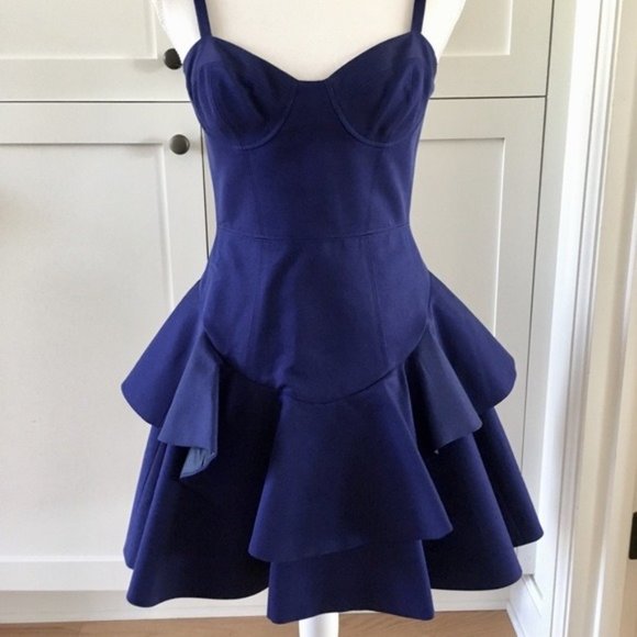 Rebecca Taylor Bustier Cobalt Blue Flounced Party Dress, sz 4 - Picture 4 of 8